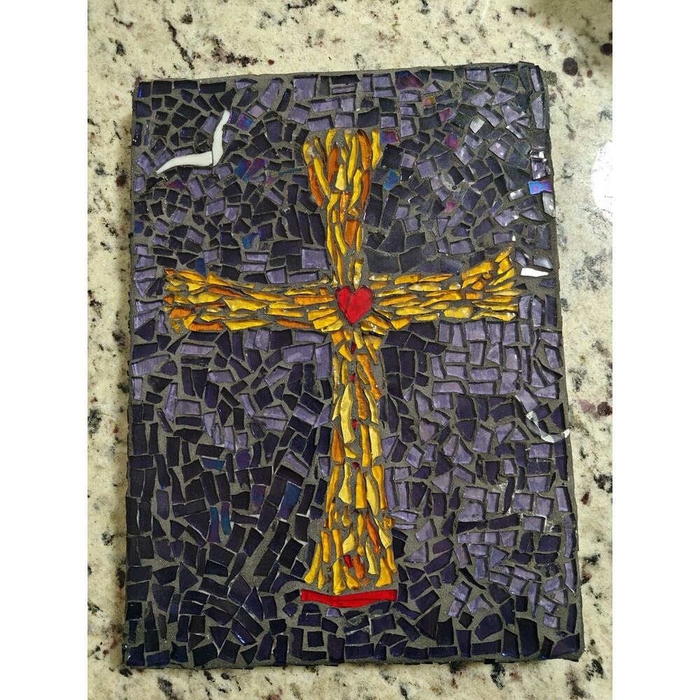 Stained Glass Mosaic Cross Folk Art Hand Made